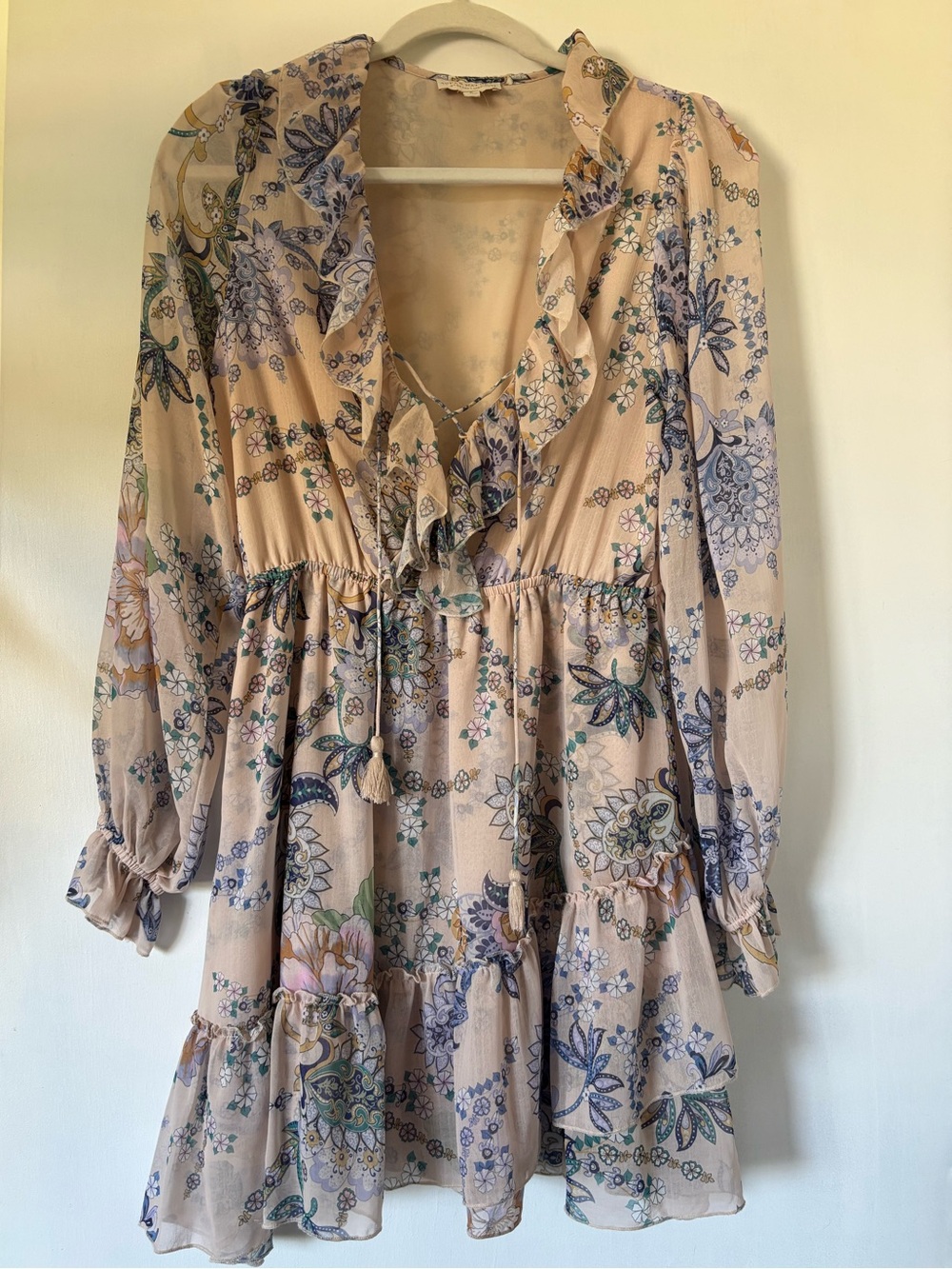Floral Long Sleeve Dress with Ruffles in Blush